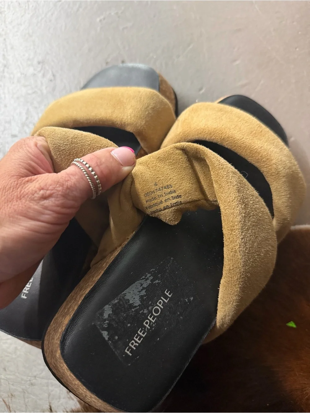 Free People Suede Double-Strap Slide Sandals in Camel - Picture 4 of 4